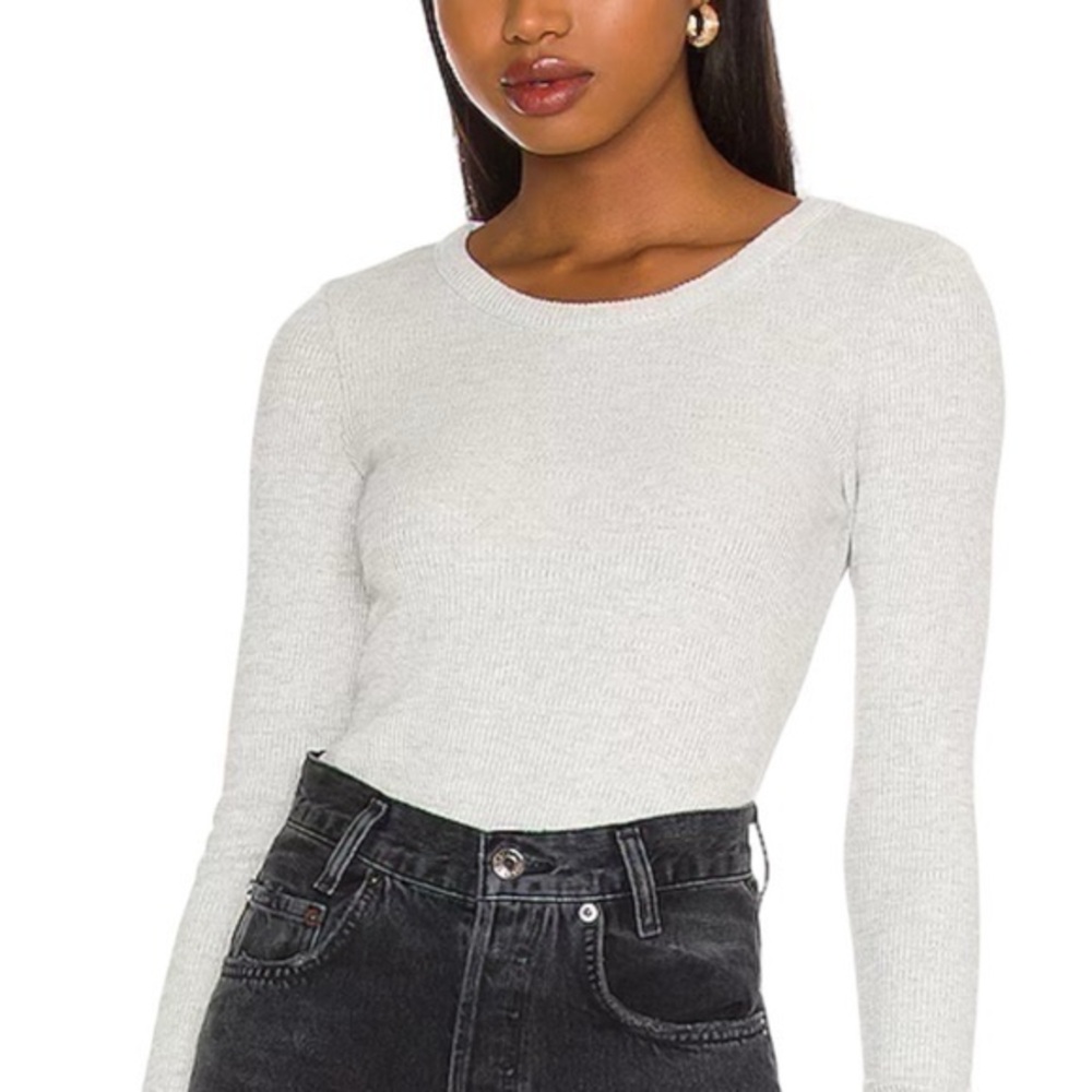 AGOLDE Maya Light Grey Ribbed Scoop Neck Long Sleeve Shirt